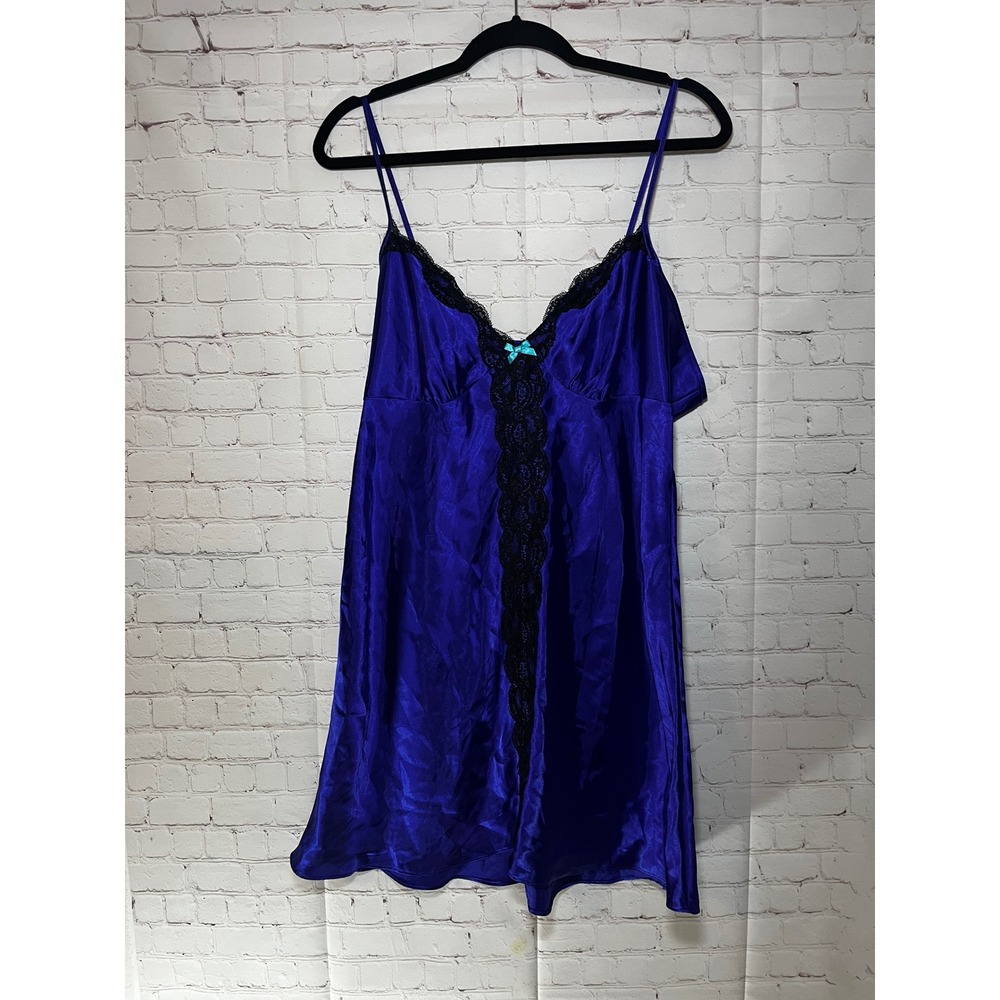 Apt 9 Intimates Royal Blue Satin Lace Trim Chemise Nightgown XL Sleeveless Slip